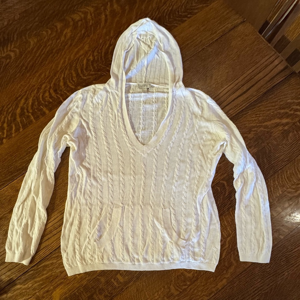 Ann Taylor LOFT white hooded sweater Large